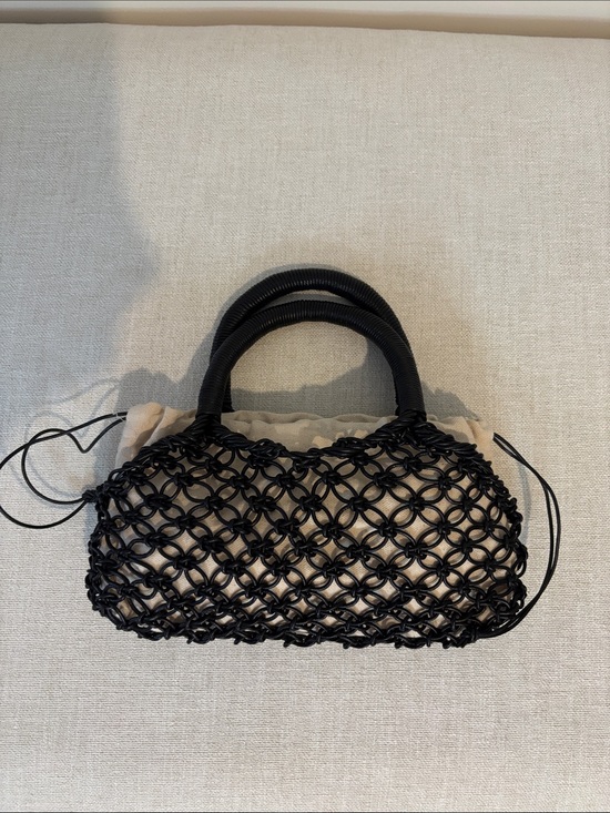 Arket Handbags - Arket Black Leather Woven Net Tote with Cream Pouch